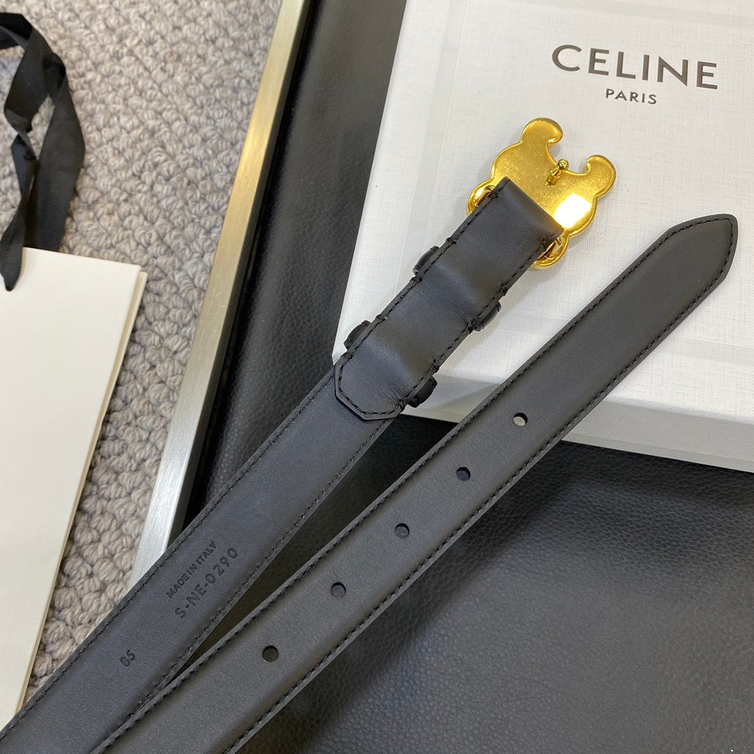 CELINE TRIOMPHE BELT 25MM IN BLACK CALFSKIN WITH LEATHER-COVERED BUCKLE