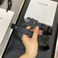 CELINE TRIOMPHE BELT 25MM IN BLACK CALFSKIN WITH LEATHER-COVERED BUCKLE