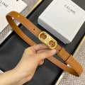 CELINE TRIOMPHE BELT 25MM IN BROWN CALFSKIN OVAL BUCKLE AND ENGRAVED LOGO