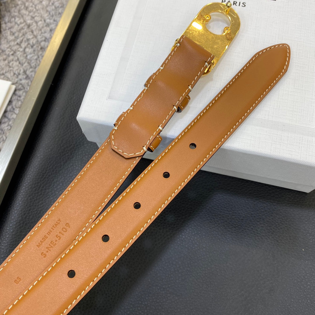 CELINE TRIOMPHE BELT 25MM IN BROWN CALFSKIN OVAL BUCKLE AND ENGRAVED LOGO