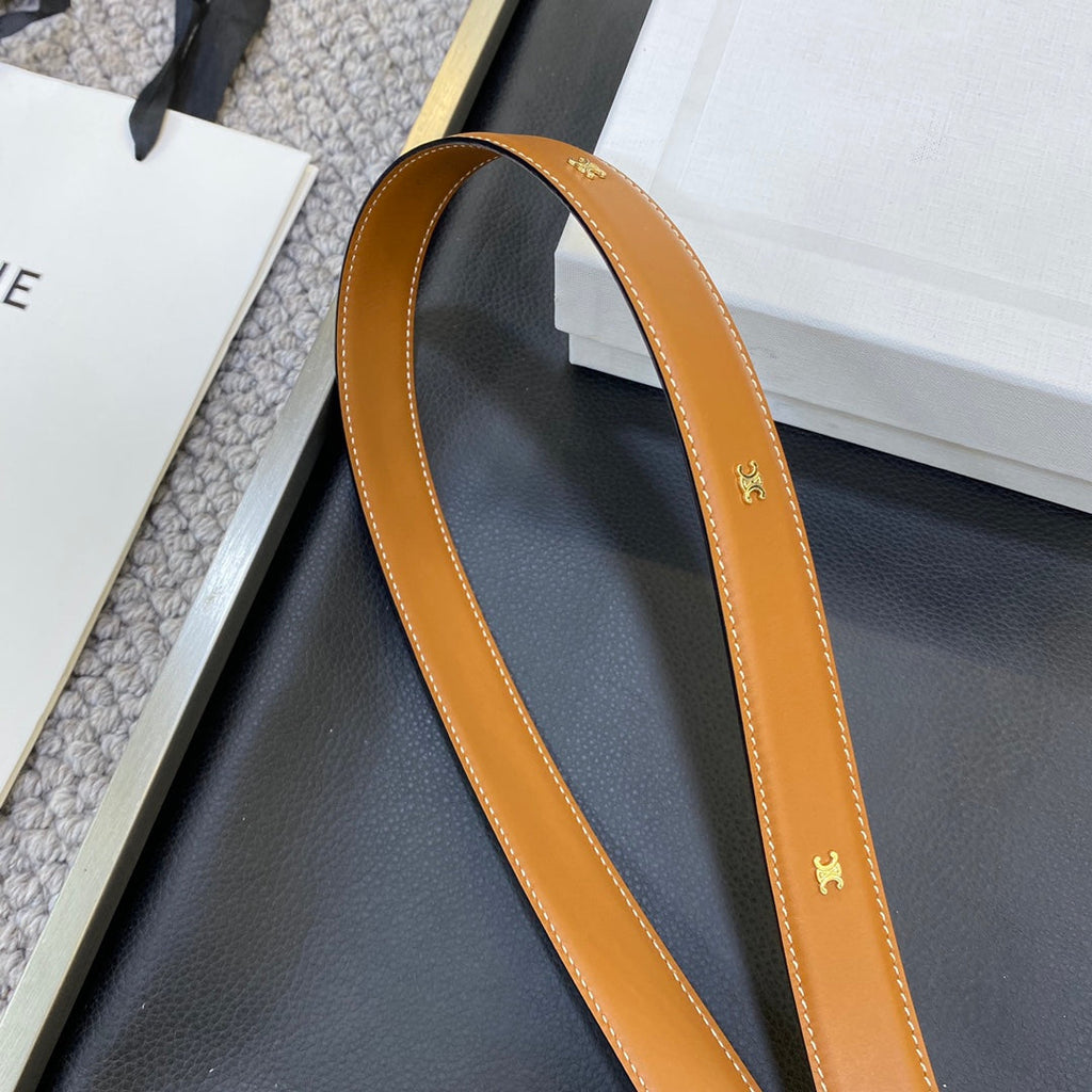 CELINE TRIOMPHE BELT 25MM IN BROWN CALFSKIN OVAL BUCKLE AND ENGRAVED LOGO