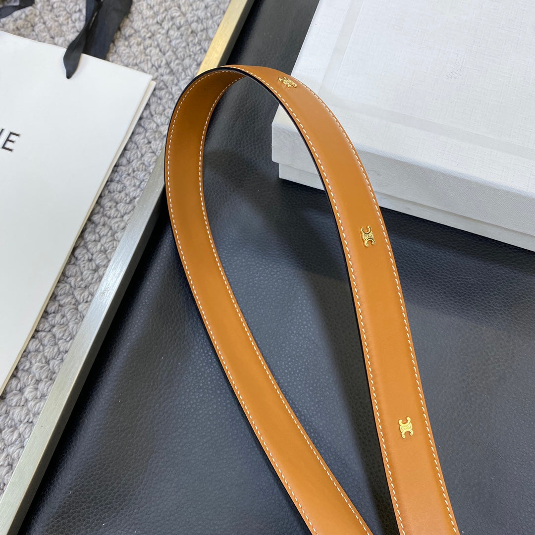 CELINE TRIOMPHE BELT 25MM IN BROWN CALFSKIN OVAL BUCKLE AND ENGRAVED LOGO
