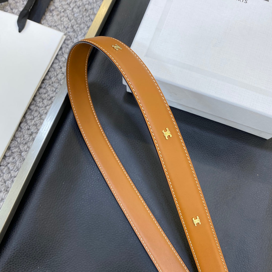 CELINE TRIOMPHE BELT 25MM IN BROWN CALFSKIN GOLD BUCKLE GOLD LOGO