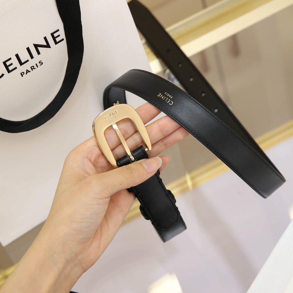 CELINE CL MEDIUM 25 MM MARCO BELT WITH STRASS IN BLACK CALFSKIN GOLD HARDWARE