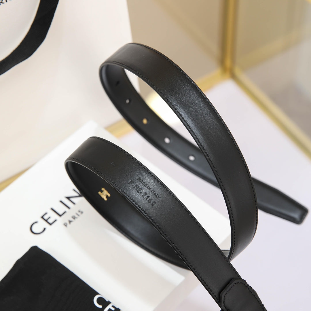 CELINE CL MEDIUM 25 MM MARCO BELT WITH STRASS IN BLACK CALFSKIN GOLD HARDWARE