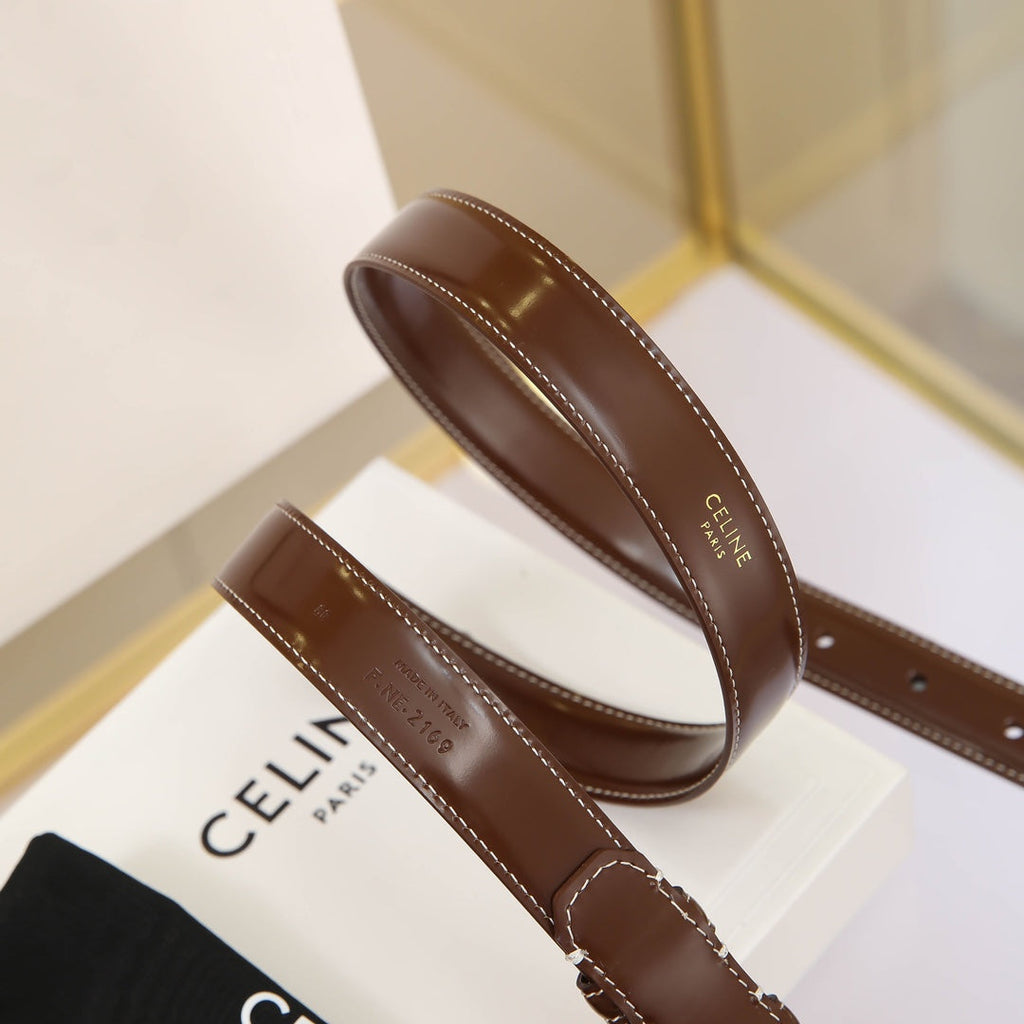 CELINE CL MEDIUM 25 MM MARCO BELT WITH STRASS IN CHOCOLATE BROWN CALFSKIN GOLD HARDWARE