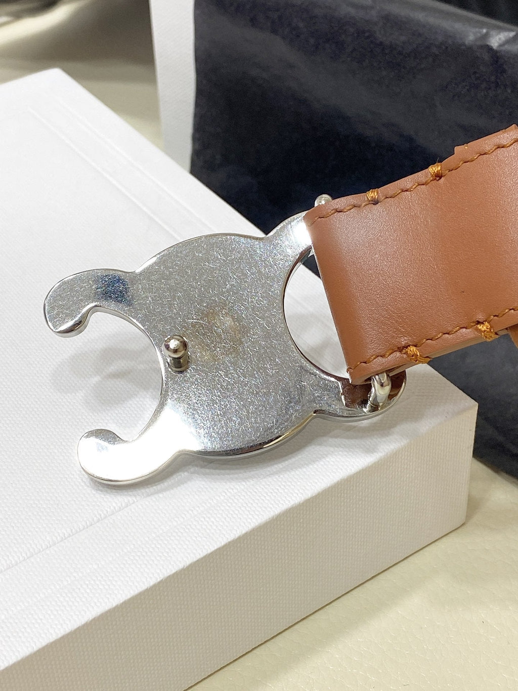 CELINE CL LARGE 30 MM TRIOMPHE BELT IN BRONZE BROWN SILVER HARDWARE