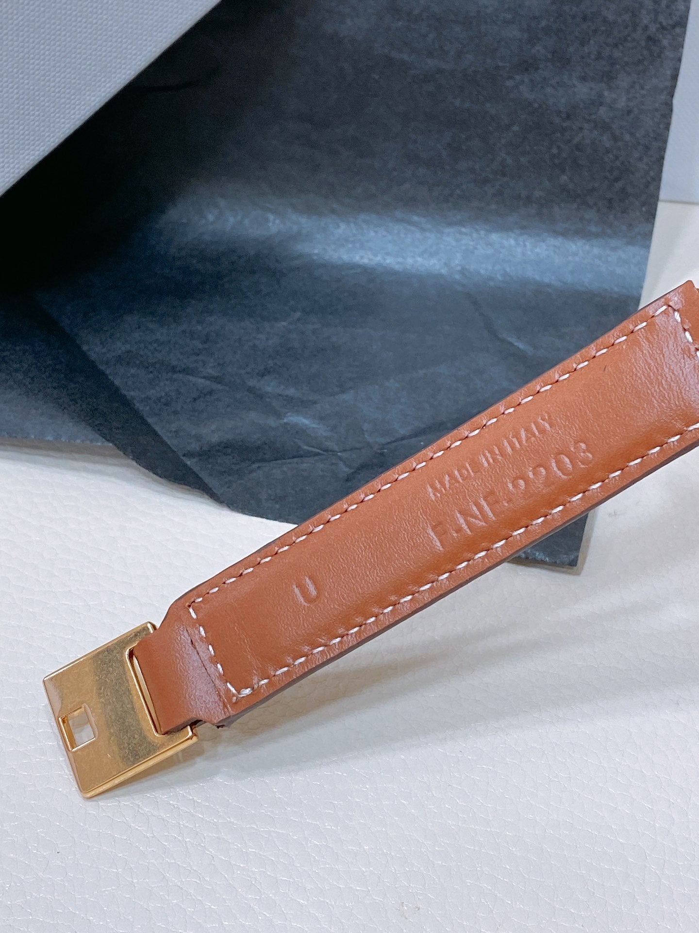 CELINE CL SMALL 18 MM SQUARE ADJUSTABLE BELT IN BRONZE BROWN LEATHER GOLD HARDWARE