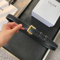 CELINE BELT 25MM IN BLACK REVERSIBLE ITALIAN CALFSKIN WITH VINTAGE GOLD BUCKLE WHITE STITCHING