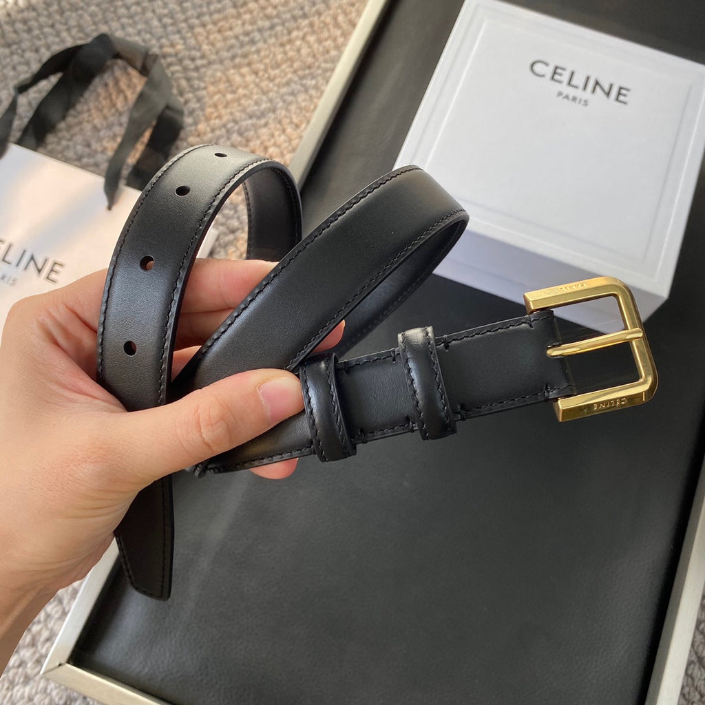 CELINE BELT 25MM IN BLACK REVERSIBLE ITALIAN CALFSKIN WITH VINTAGE GOLD BUCKLE