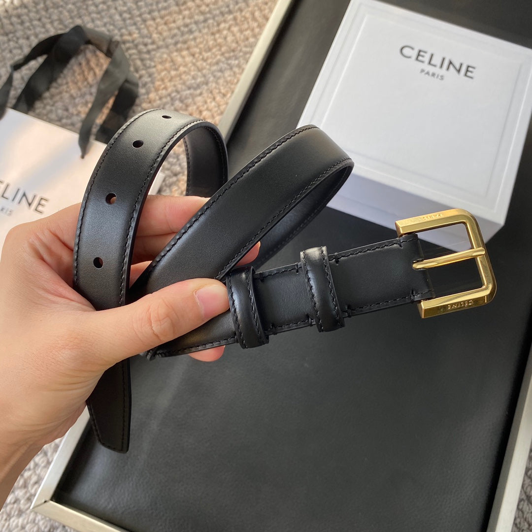 CELINE BELT 25MM IN BLACK REVERSIBLE ITALIAN CALFSKIN WITH VINTAGE GOLD BUCKLE