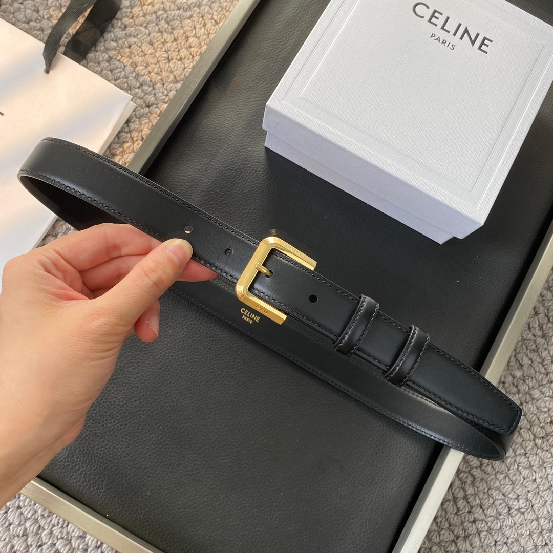 CELINE BELT 25MM IN BLACK REVERSIBLE ITALIAN CALFSKIN WITH VINTAGE GOLD BUCKLE