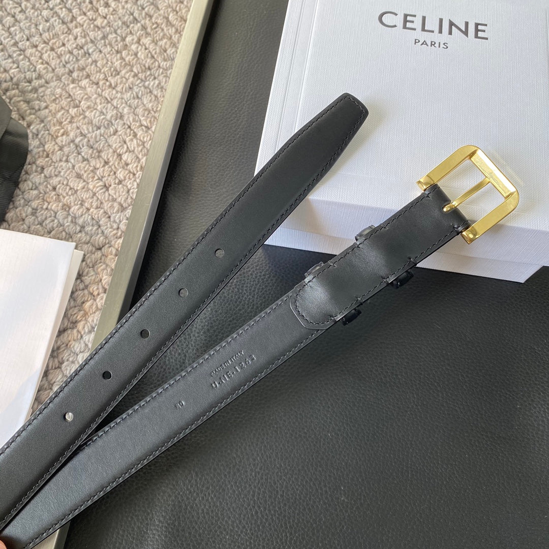 CELINE BELT 25MM IN BLACK REVERSIBLE ITALIAN CALFSKIN WITH VINTAGE GOLD BUCKLE