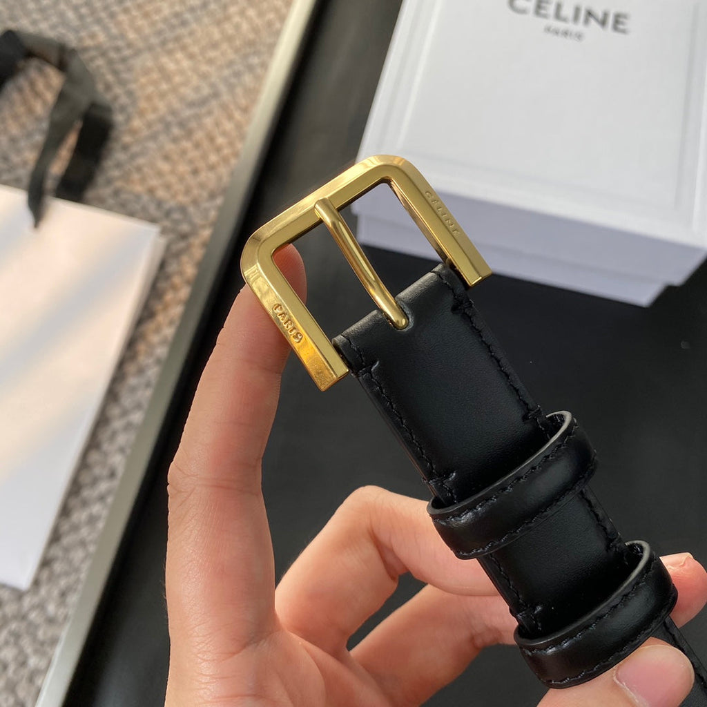 CELINE BELT 25MM IN BLACK REVERSIBLE ITALIAN CALFSKIN WITH VINTAGE GOLD BUCKLE