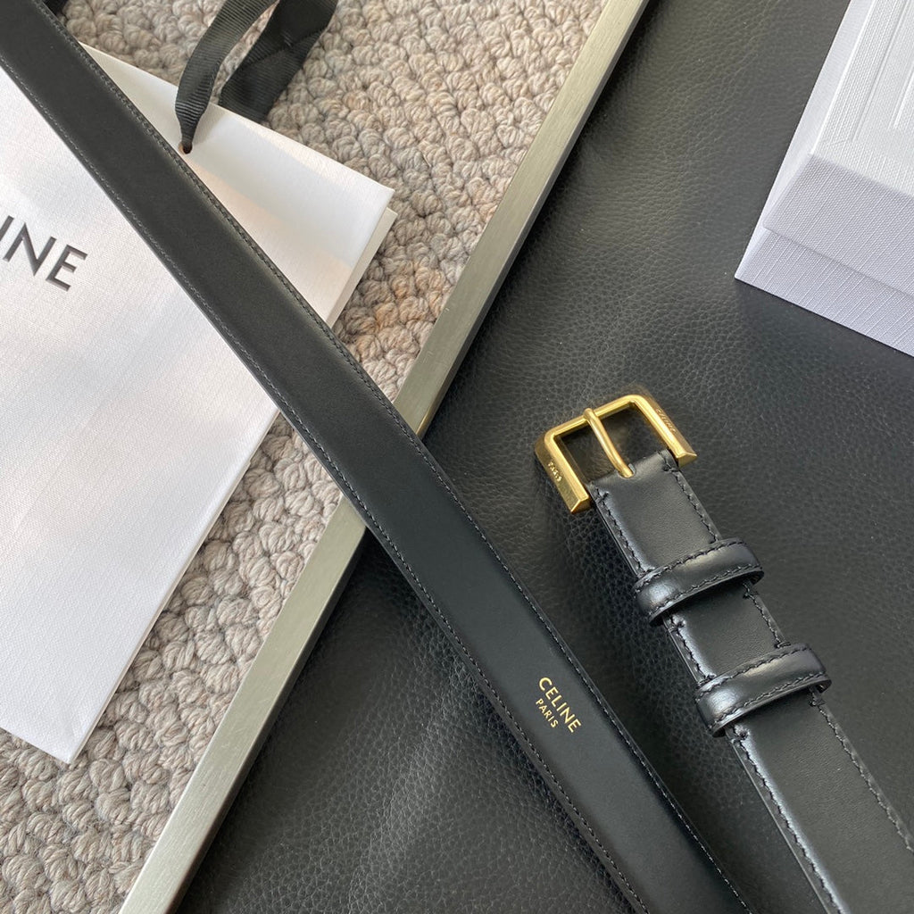 CELINE BELT 25MM IN BLACK REVERSIBLE ITALIAN CALFSKIN WITH VINTAGE GOLD BUCKLE