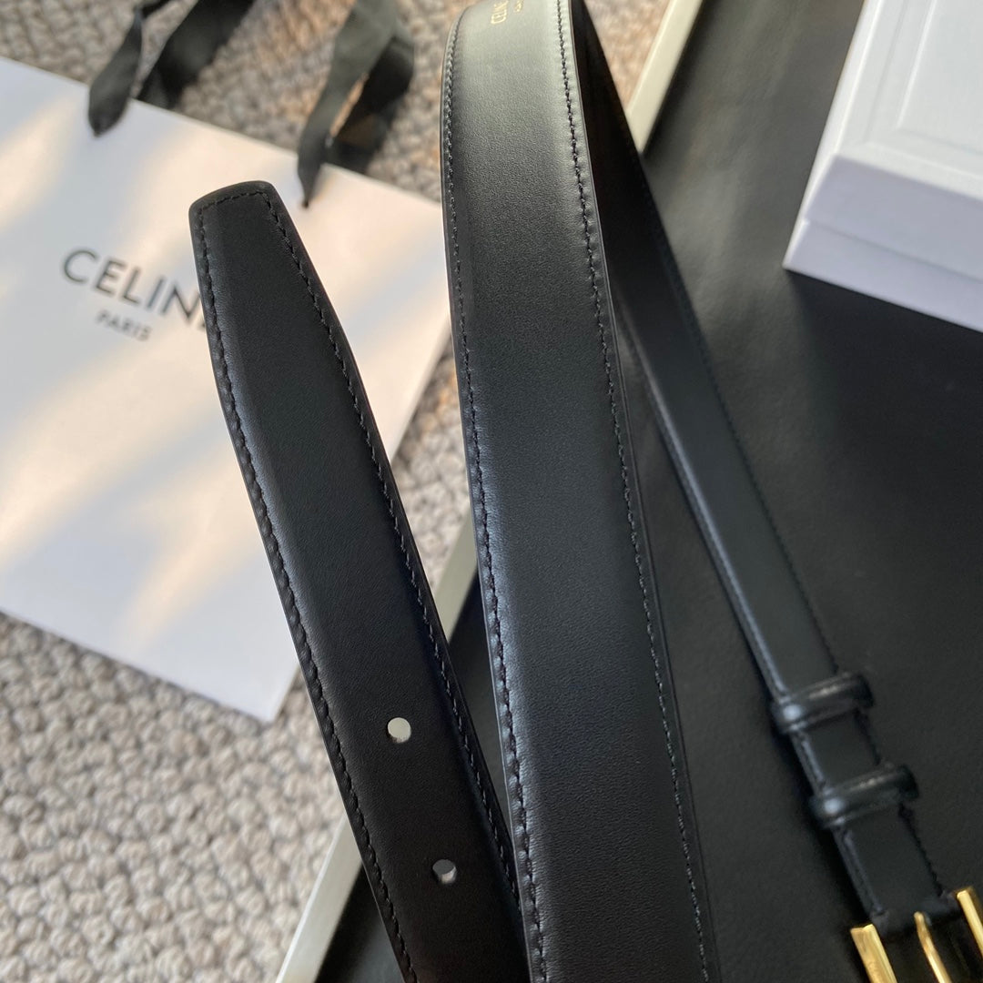 CELINE BELT 25MM IN BLACK REVERSIBLE ITALIAN CALFSKIN WITH VINTAGE GOLD BUCKLE