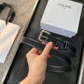 CELINE BELT 25MM IN BLACK REVERSIBLE ITALIAN CALFSKIN WITH VINTAGE SILVER BUCKLE WHITE STITCHING