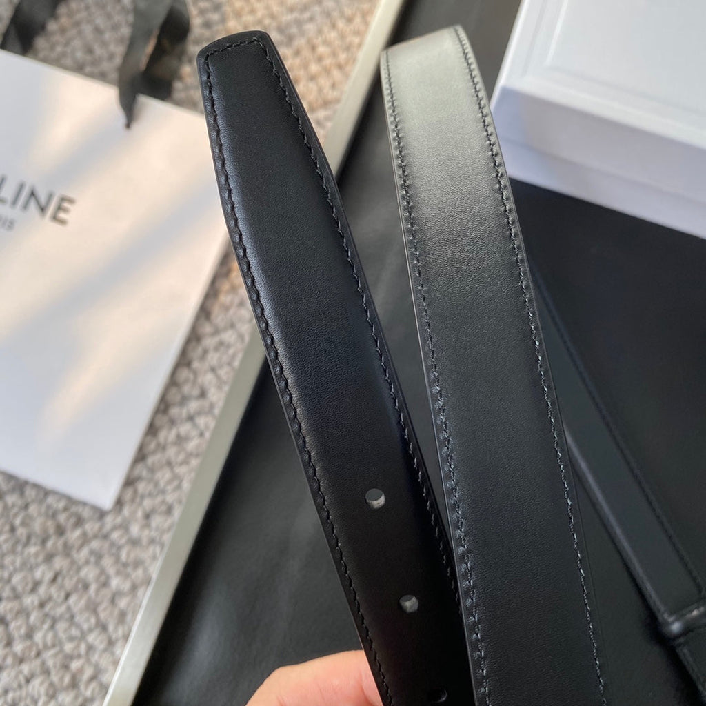 CELINE BELT 25MM IN BLACK REVERSIBLE ITALIAN CALFSKIN WITH VINTAGE SILVER BUCKLE