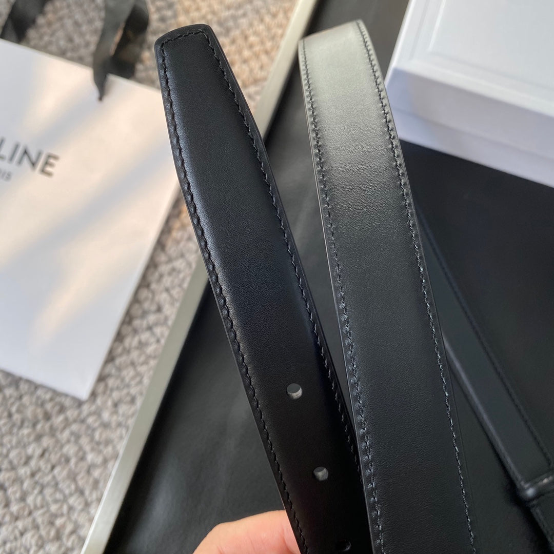 CELINE BELT 25MM IN BLACK REVERSIBLE ITALIAN CALFSKIN WITH VINTAGE SILVER BUCKLE