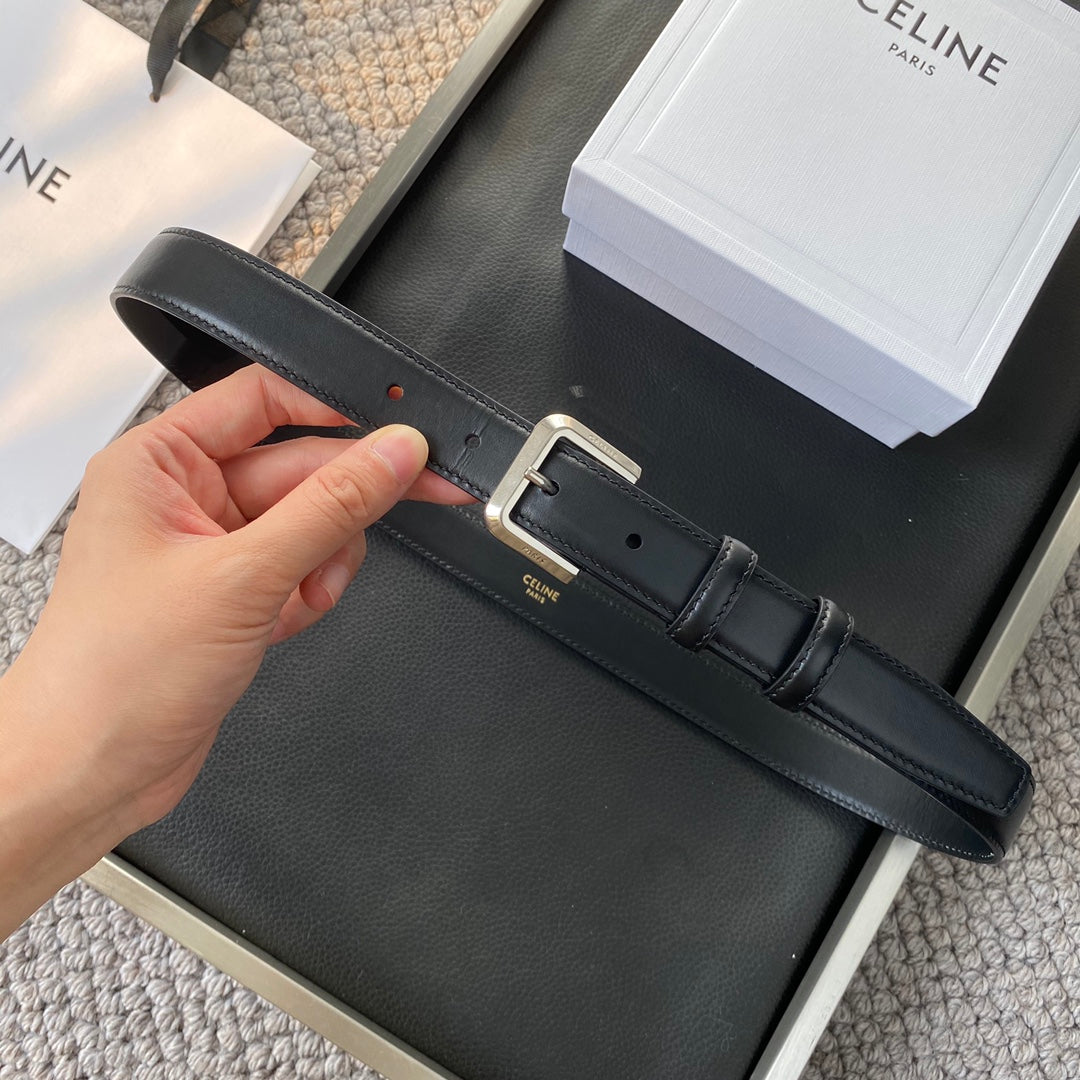 CELINE BELT 25MM IN BLACK REVERSIBLE ITALIAN CALFSKIN WITH VINTAGE SILVER BUCKLE