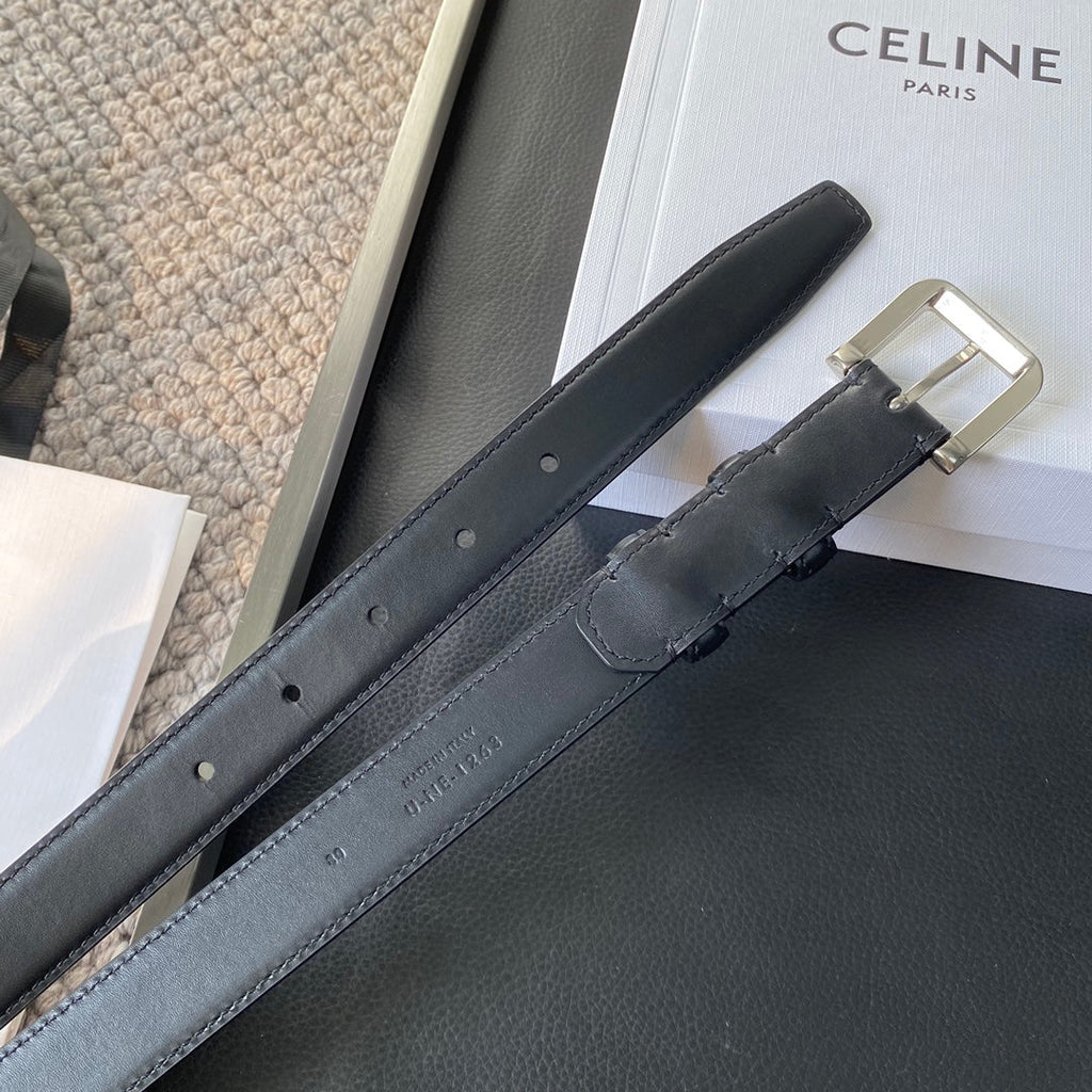 CELINE BELT 25MM IN BLACK REVERSIBLE ITALIAN CALFSKIN WITH VINTAGE SILVER BUCKLE