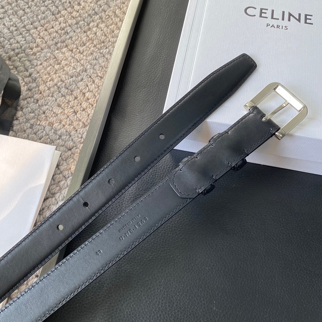 CELINE BELT 25MM IN BLACK REVERSIBLE ITALIAN CALFSKIN WITH VINTAGE SILVER BUCKLE