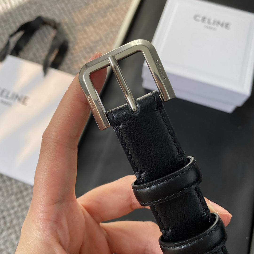 CELINE BELT 25MM IN BLACK REVERSIBLE ITALIAN CALFSKIN WITH VINTAGE SILVER BUCKLE