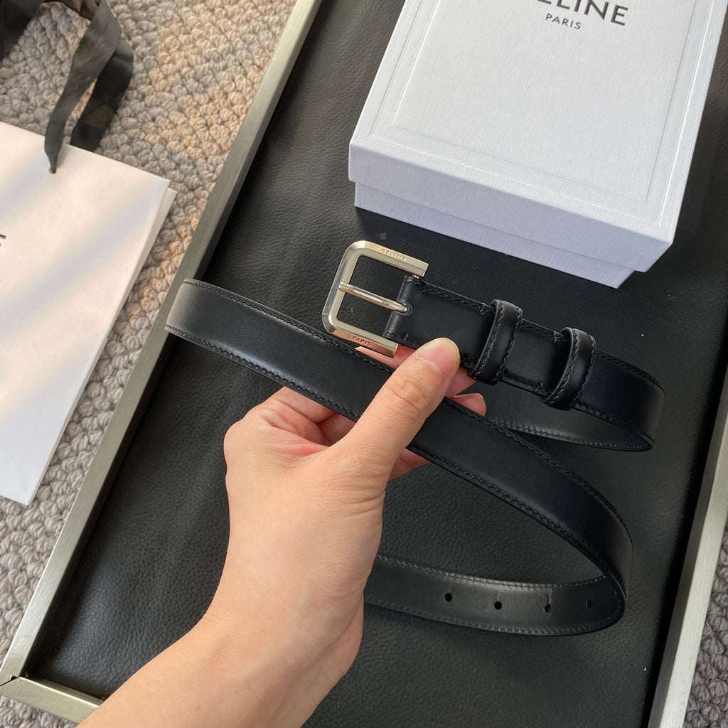 CELINE BELT 25MM IN BLACK REVERSIBLE ITALIAN CALFSKIN WITH VINTAGE SILVER BUCKLE