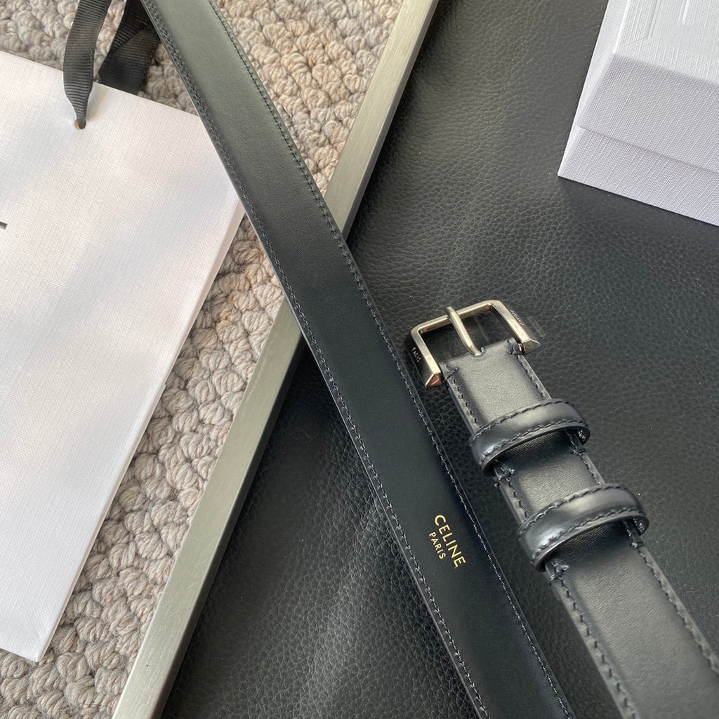 CELINE BELT 25MM IN BLACK REVERSIBLE ITALIAN CALFSKIN WITH VINTAGE SILVER BUCKLE