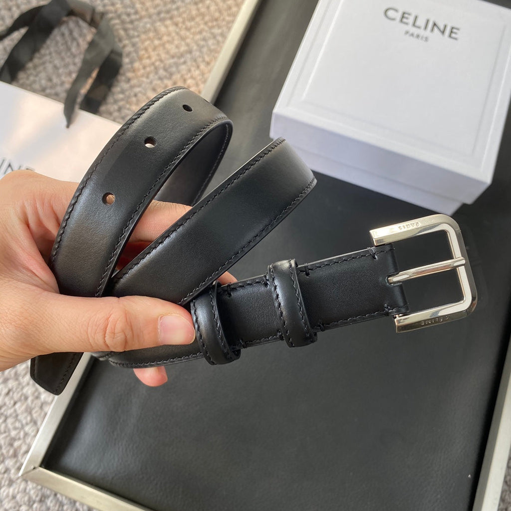 CELINE BELT 25MM IN BLACK REVERSIBLE ITALIAN CALFSKIN WITH VINTAGE SILVER BUCKLE