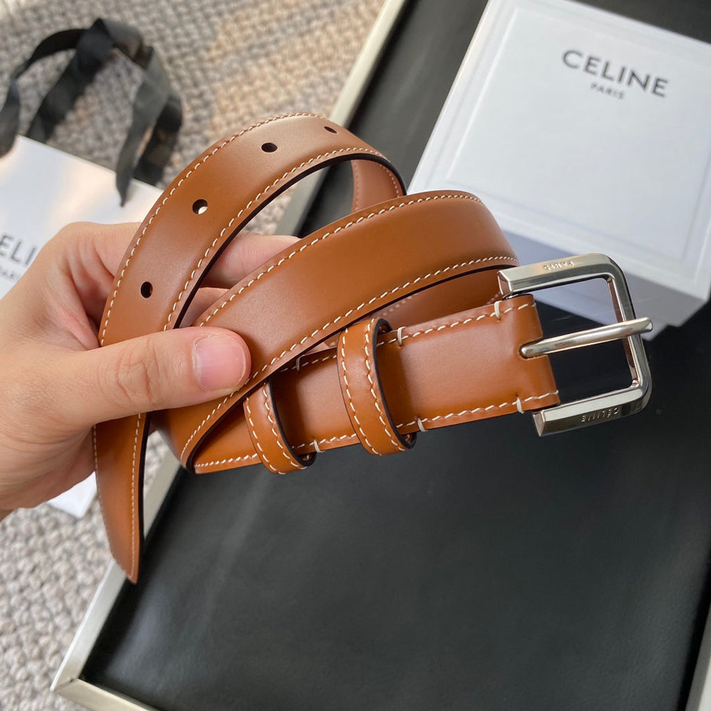CELINE BELT 25MM IN BROWN REVERSIBLE ITALIAN CALFSKIN WITH VINTAGE SILVER BRASS BUCKLE