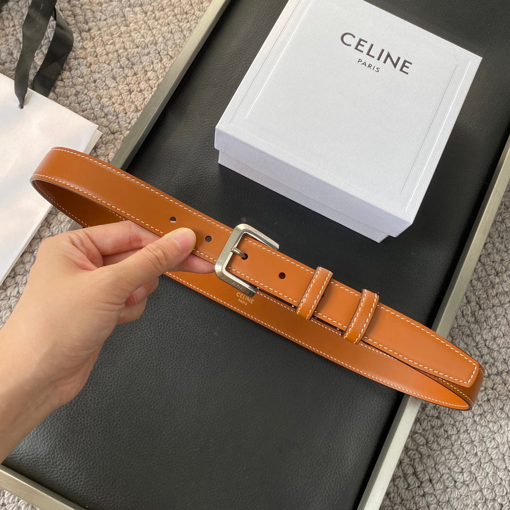 CELINE BELT 25MM IN BROWN REVERSIBLE ITALIAN CALFSKIN WITH VINTAGE SILVER BRASS BUCKLE