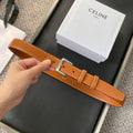 CELINE BELT 25MM IN BROWN REVERSIBLE ITALIAN CALFSKIN WITH VINTAGE SILVER BRASS BUCKLE