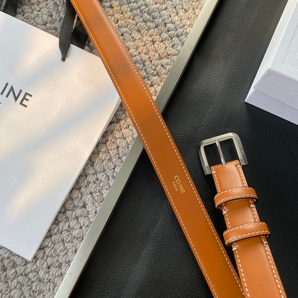 CELINE BELT 25MM IN BROWN REVERSIBLE ITALIAN CALFSKIN WITH VINTAGE SILVER BRASS BUCKLE