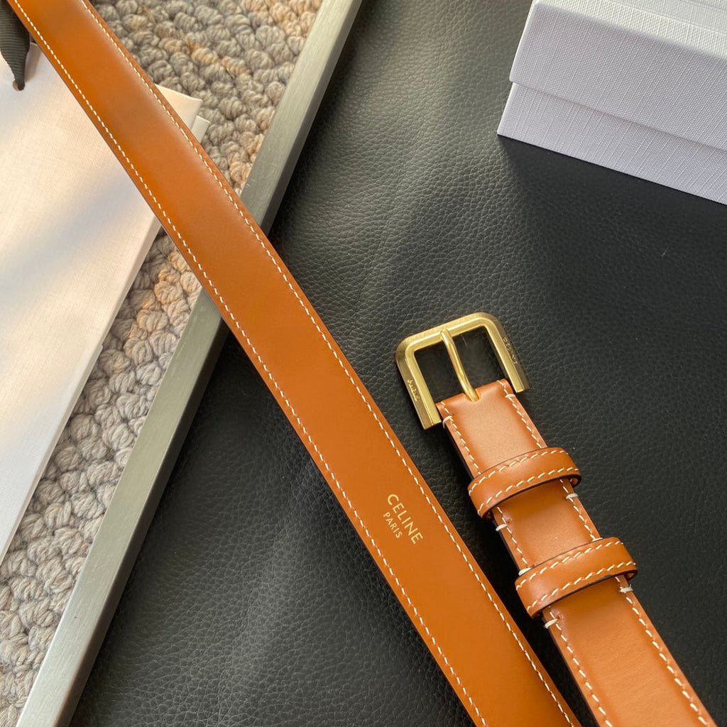 CELINE BELT 25MM IN BROWN REVERSIBLE ITALIAN CALFSKIN WITH VINTAGE GOLD BRASS BUCKLE