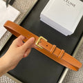CELINE BELT 25MM IN BROWN REVERSIBLE ITALIAN CALFSKIN WITH VINTAGE GOLD BRASS BUCKLE