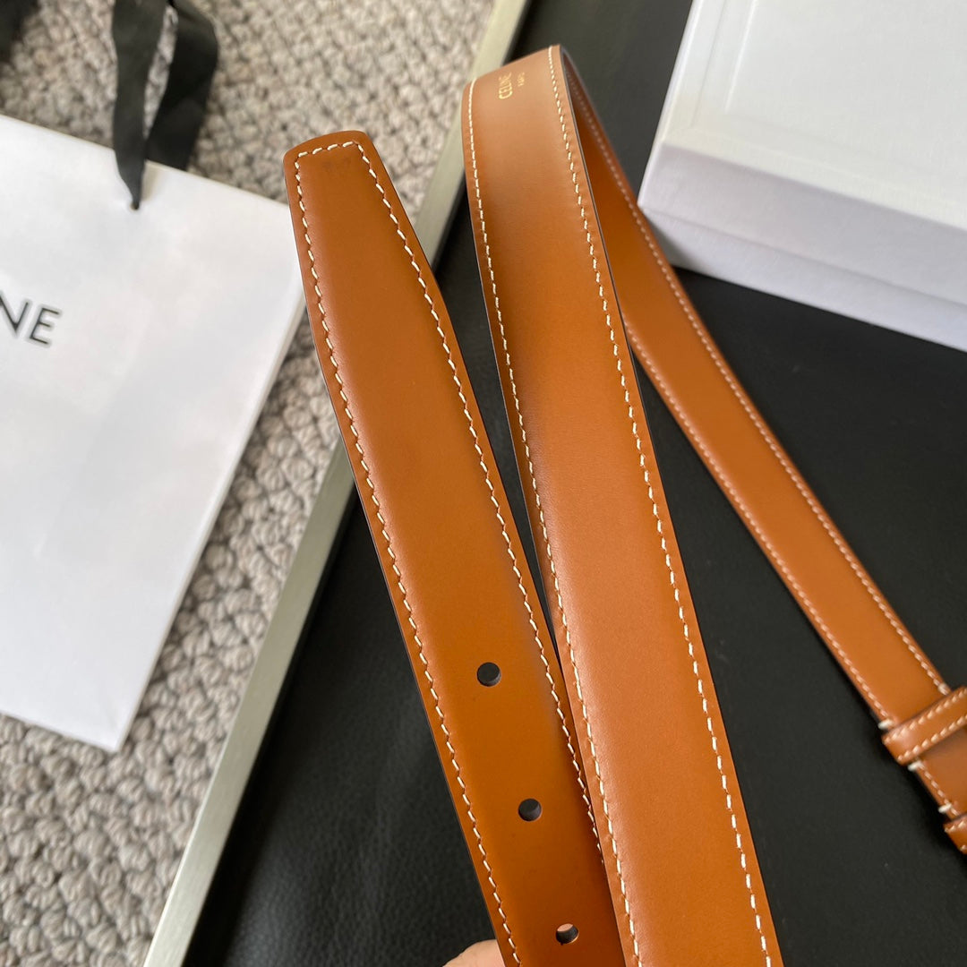 CELINE BELT 25MM IN BROWN REVERSIBLE ITALIAN CALFSKIN WITH VINTAGE GOLD BRASS BUCKLE