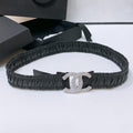 CHANEL ELASTIC BELT 30MM IN BLACK CALFSKIN SILVER HARDWARE WITH RHINSTONES