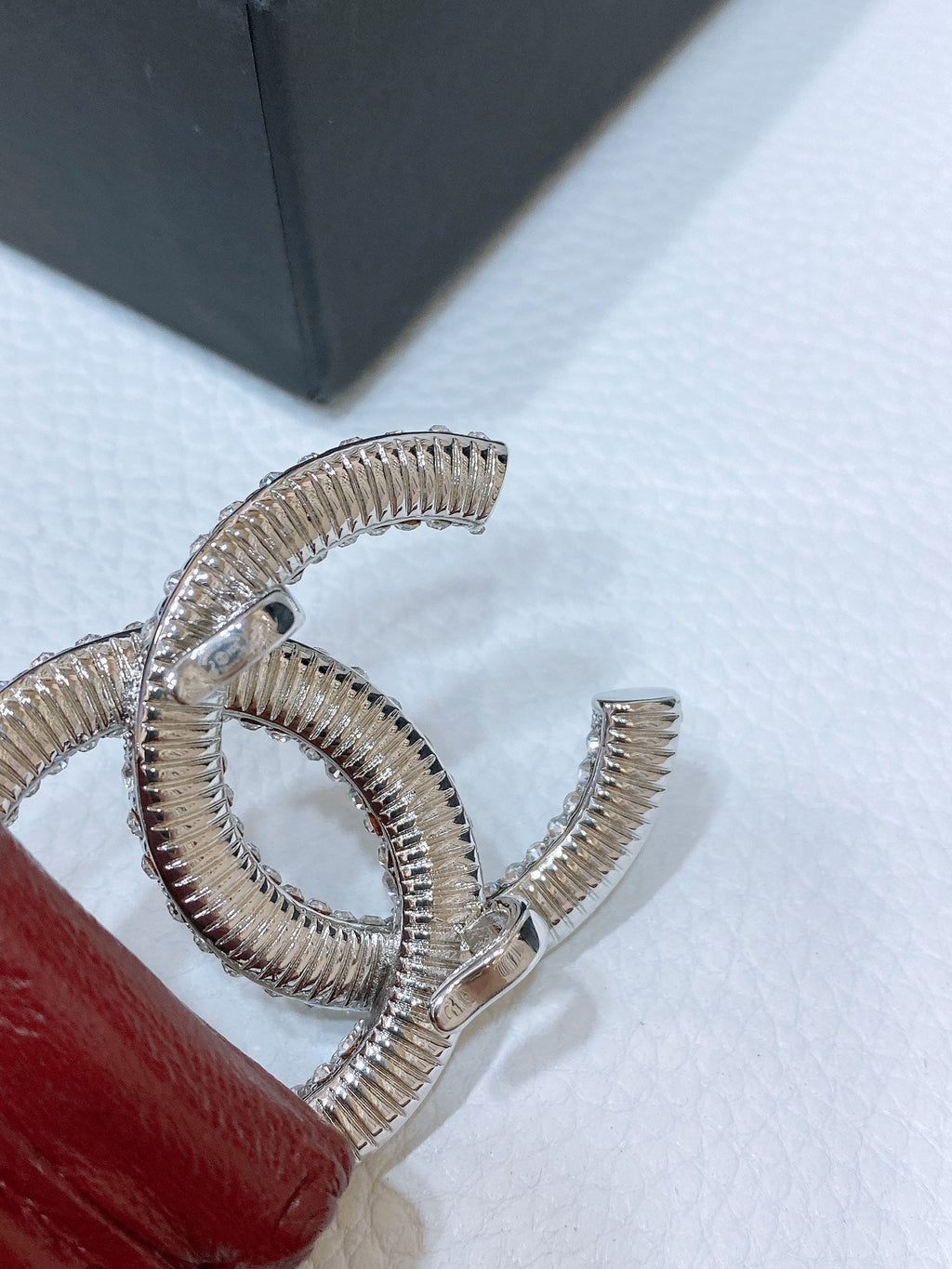 CHANEL ELASTIC BELT 30MM IN WINE RED CALFSKIN SILVER HARDWARE WITH RHINSTONES