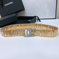 CHANEL ELASTIC BELT 30MM IN GOLD CALFSKIN SILVER HARDWARE WITH RHINSTONES