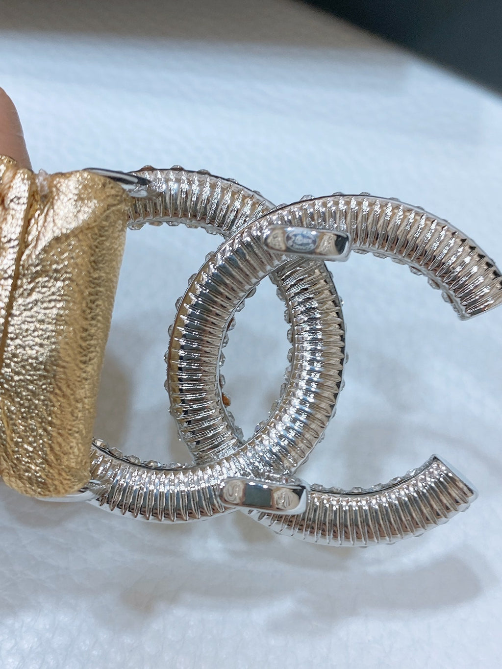 CHANEL ELASTIC BELT 30MM IN GOLD CALFSKIN SILVER HARDWARE WITH RHINSTONES