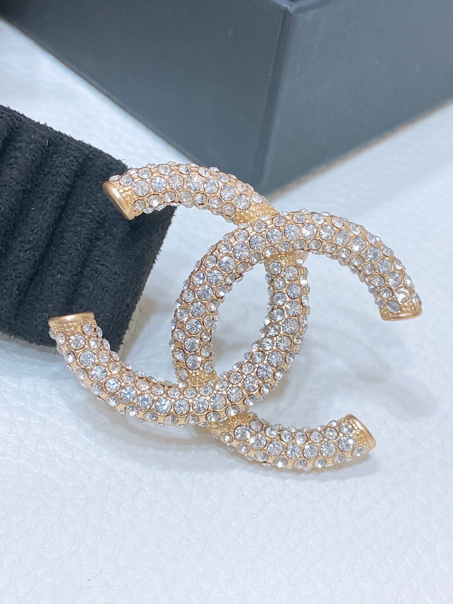CHANEL ELASTIC BELT 30MM IN BLACK WOOL FABRIC GOLD HARDWARE WITH RHINSTONES