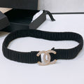 CHANEL ELASTIC BELT 30MM IN BLACK WOOL FABRIC GOLD HARDWARE WITH RHINSTONES