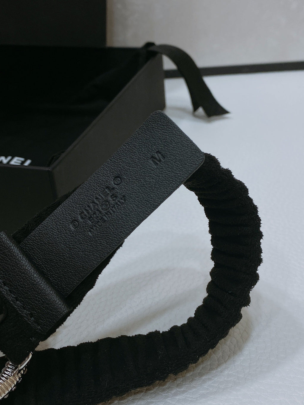 CHANEL ELASTIC BELT 30MM IN BLACK WOOL FABRIC SILVER HARDWARE WITH RHINSTONES
