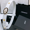 CHANEL 30MM BELT IN WHITE SMOOTH CALFSKIN WHITE MIX BLACK METAL LOGO GOLD HARDWARE