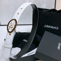 CHANEL 30MM BELT IN WHITE EMBROIDERED CALFSKIN WHITE MIX BLACK METAL LOGO GOLD HARDWARE