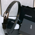 CHANEL 30MM BELT IN BLACK EMBROIDERED CALFSKIN WHITE MIX BLACK METAL HARDWARE