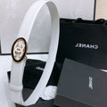 CHANEL 30MM BELT IN WHITE SMOOTH CALFSKIN WHITE MIX BLACK METAL HARDWARE