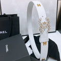 CHANEL BELT 30 MM IN WHITE CALFSKIN PEARL LOGO WITH GOLD HARDWARE