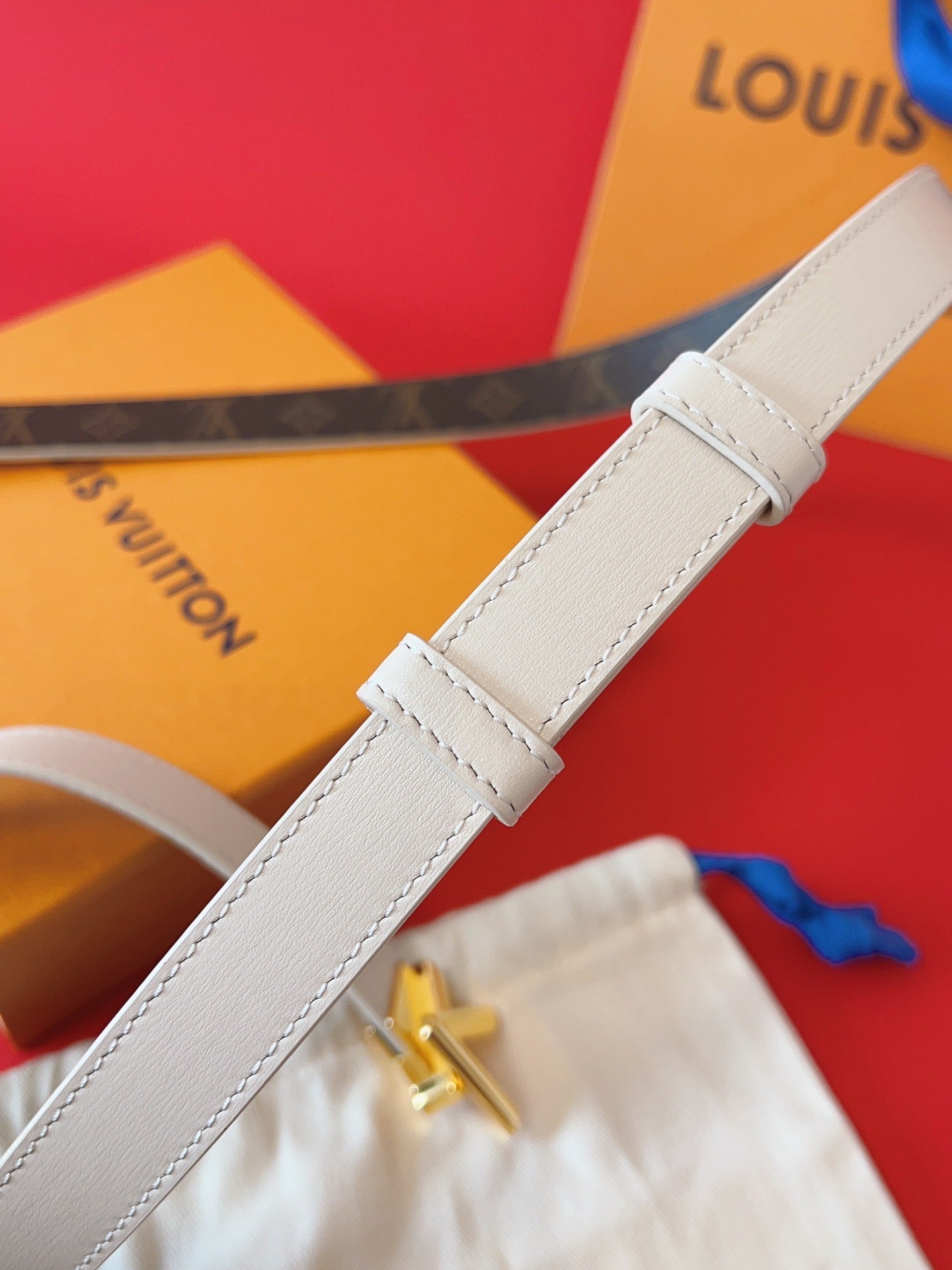 LOUIS VUITTON LV GO-14 20MM BELT IN WHITE CALFSKIN GOLD HARDWARE